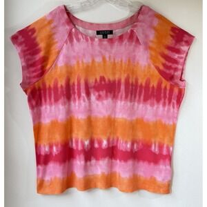 Lauren Ralph Lauren Tie Dye Cotton Top 2X Pink Orange Boho Hippie Beach